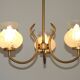 French Mid Century 3 Light Gold Metal Chandelier Textured Glass Shades