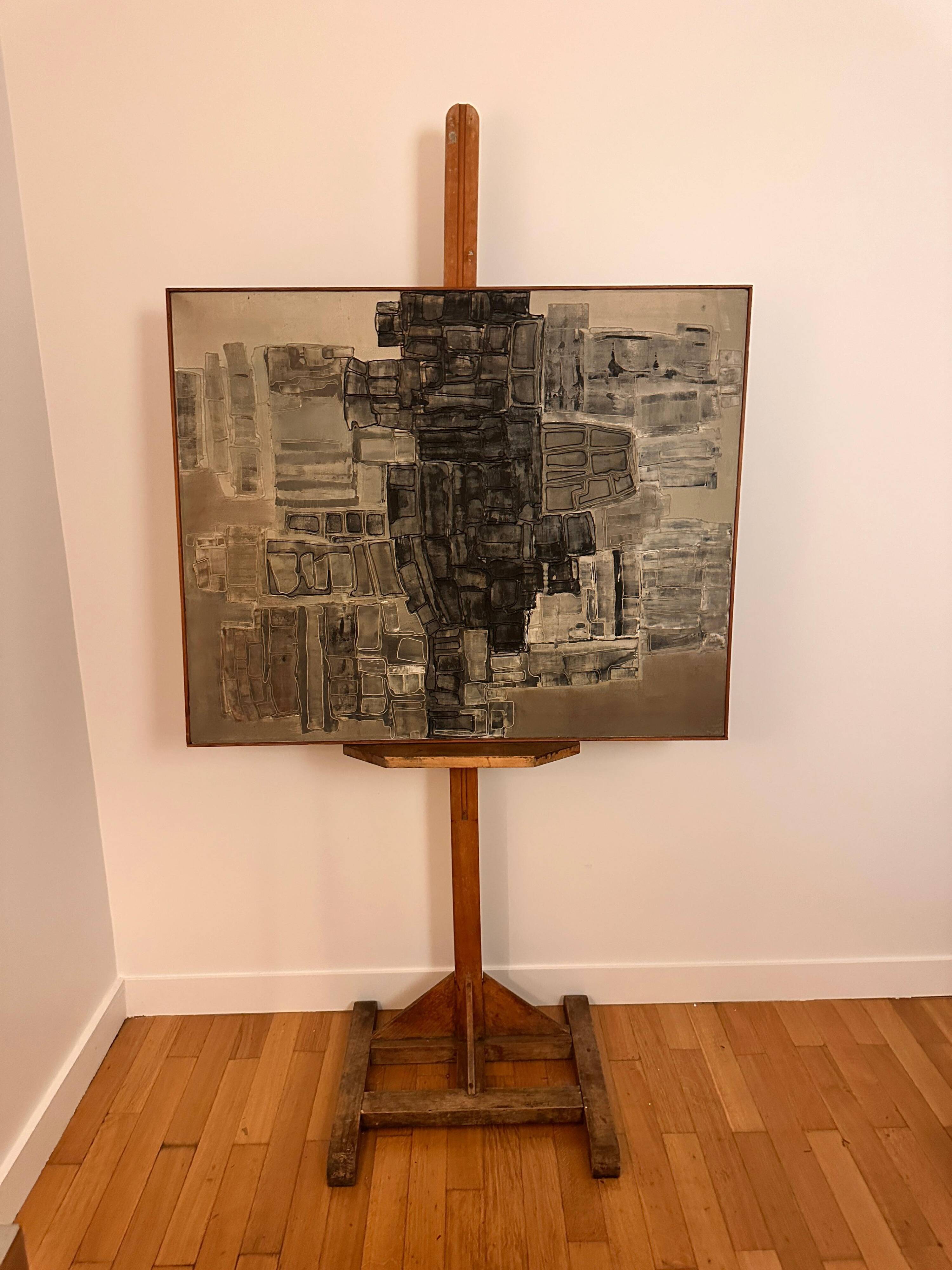 Abstract Mixed-Media Painting, Signed E. Navarra, 1960s