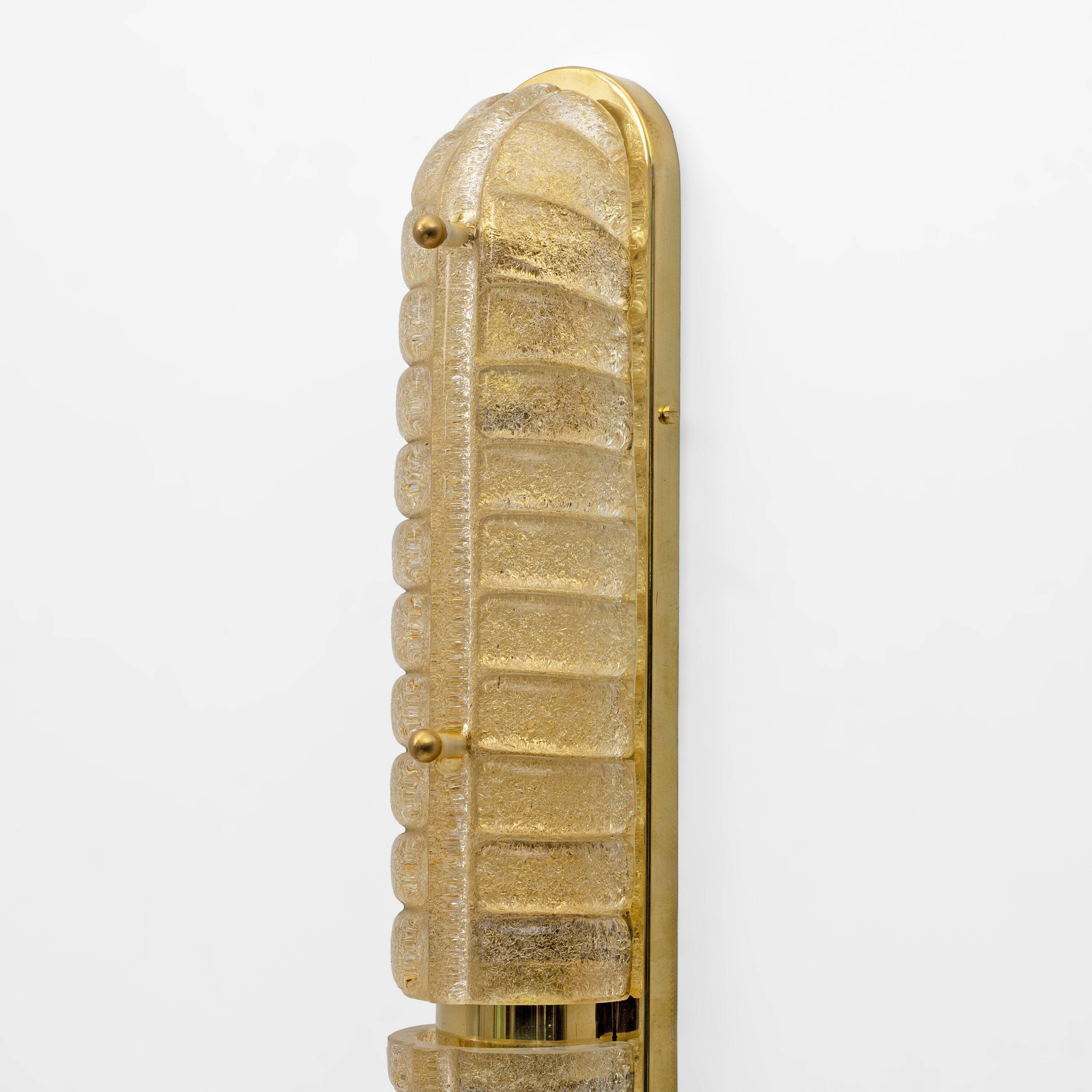 Pair of Art Deco Style Gold Murano Glass and Brass Sconces