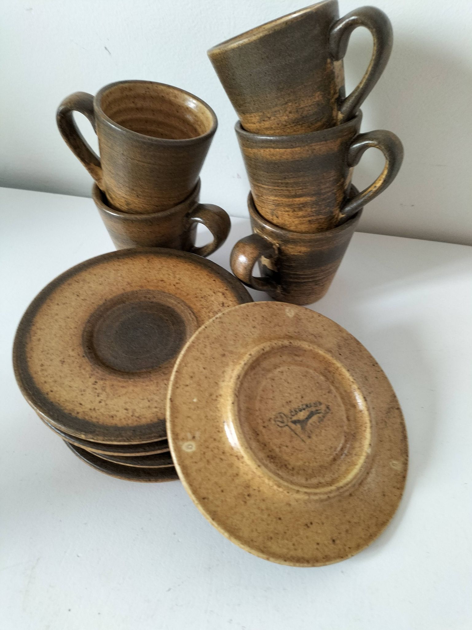 Set of 5 Longchamp France cups and 5 saucers in Japandi style