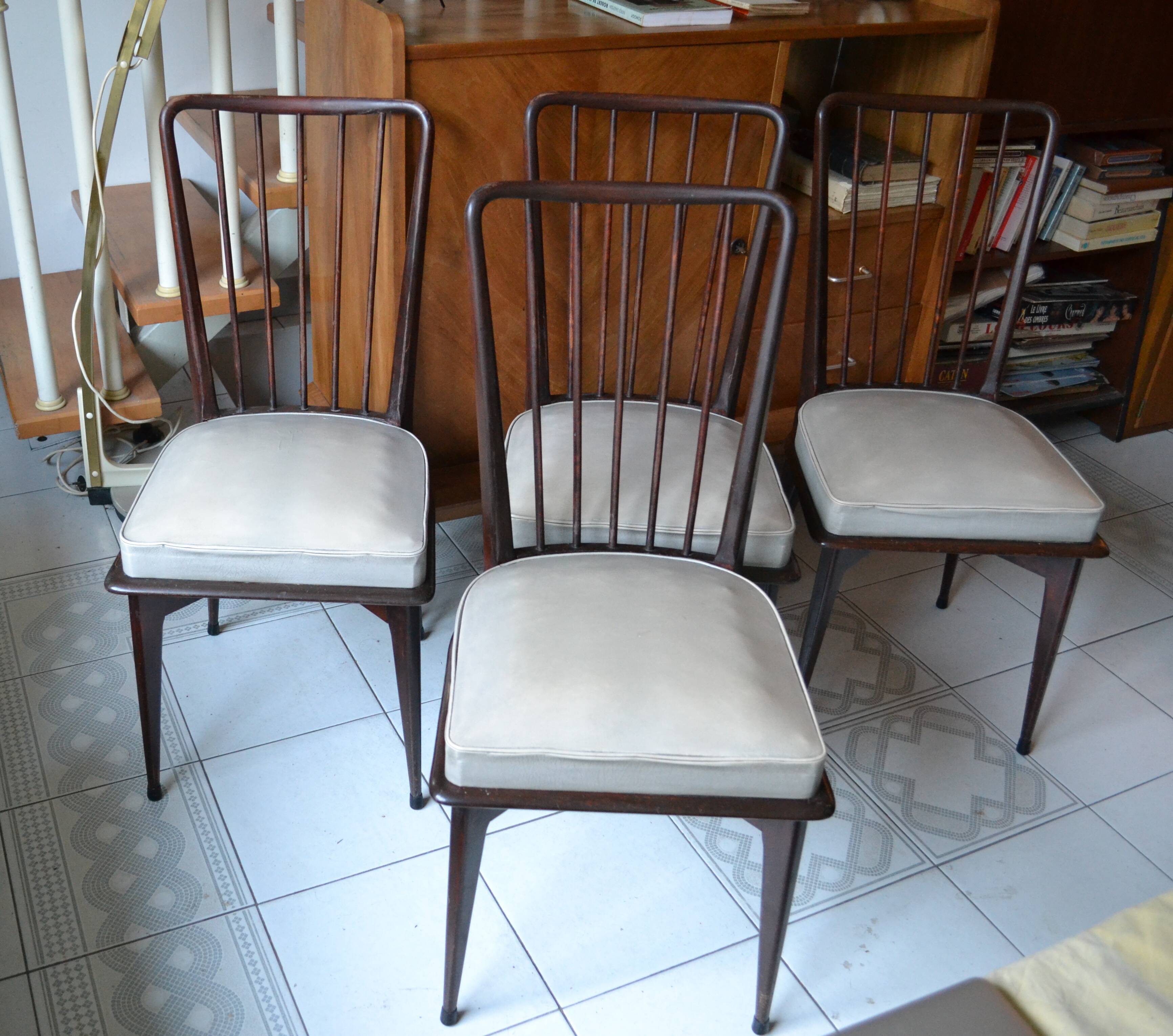 4 chairs Charles Ramos 60s solid beech