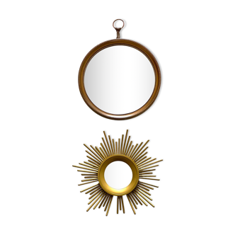 Duo of vintage sunshine golden mirrors