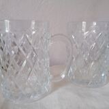 3 diamond-patterned glass mugs