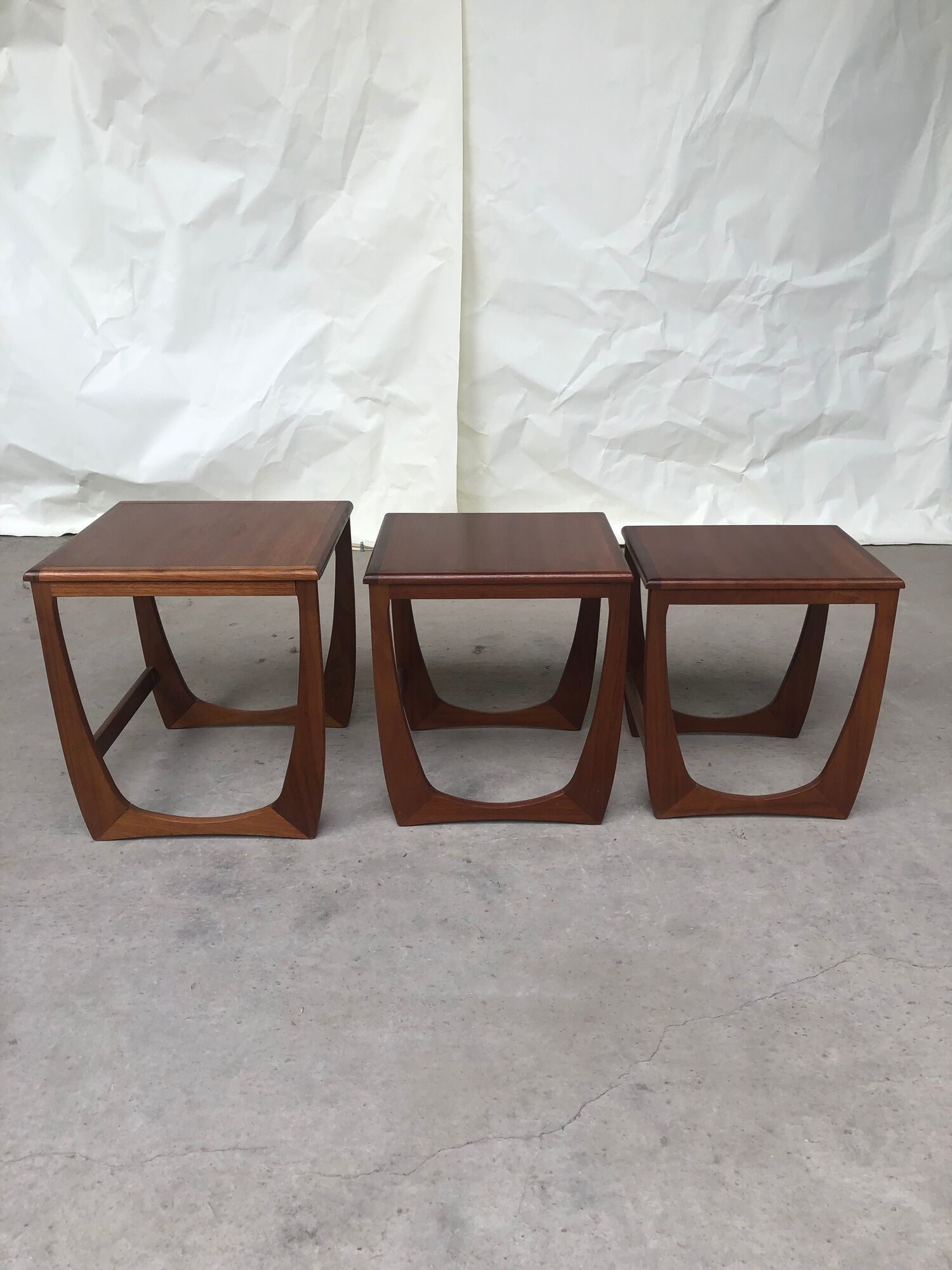 Vtg Mid Century Quadrille Teak Sunelm Nest Of Tables Side Coffee Table Danish