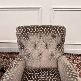 Set of Chesterfield armchairs velvet pattern grey