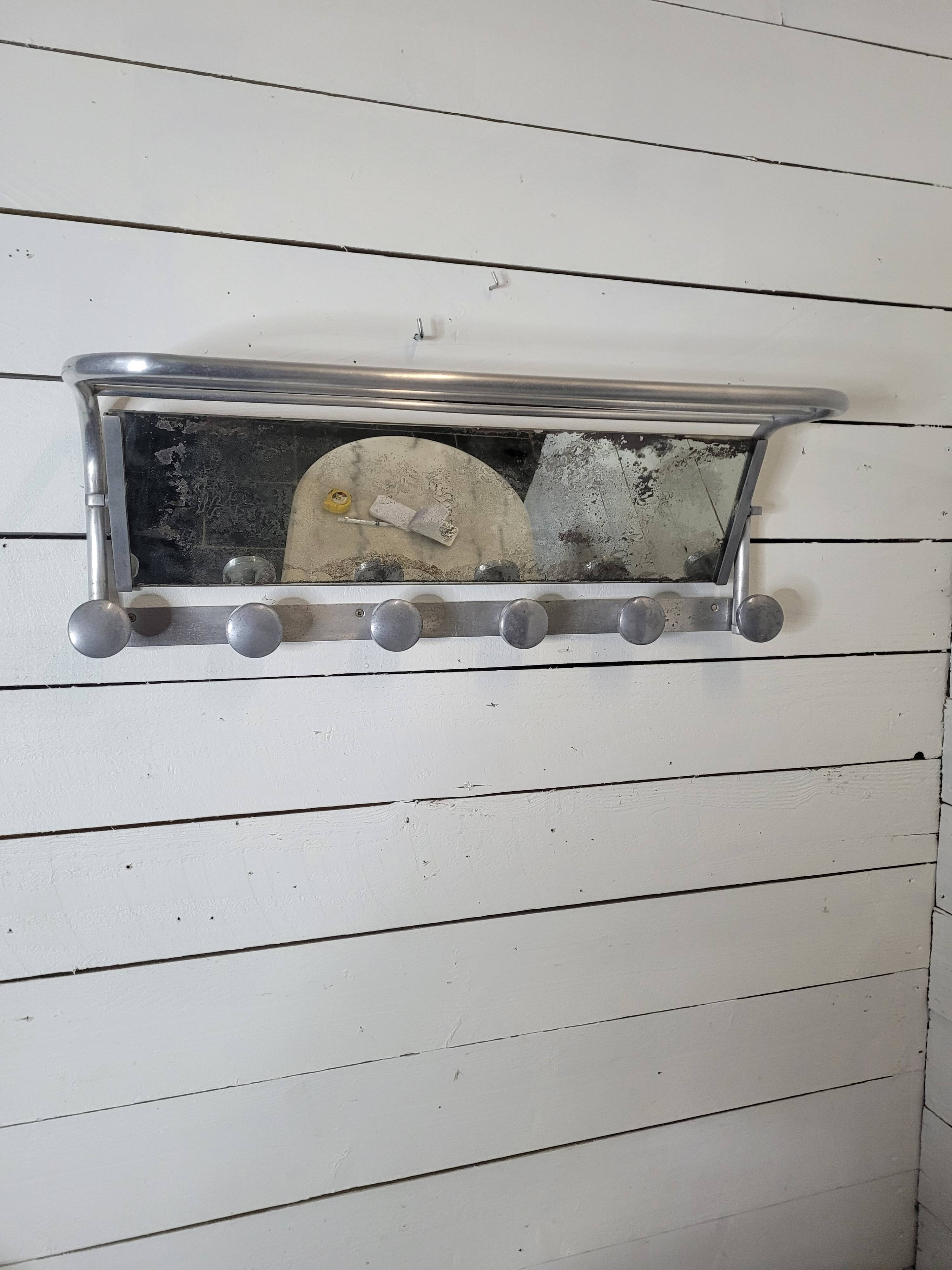 Swivel aluminum mirror wall coat rack from the 60s