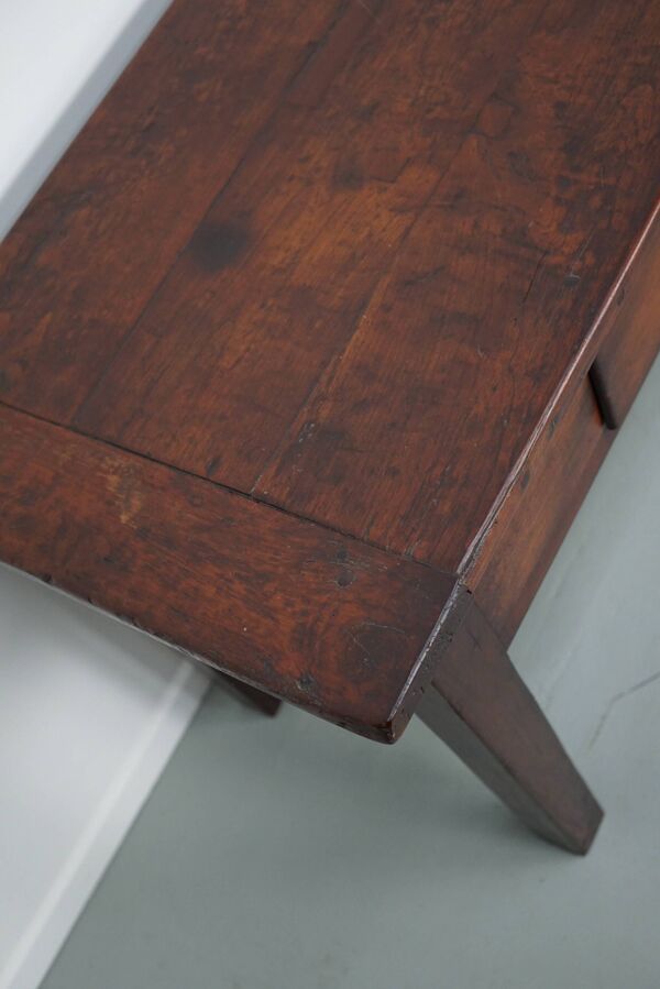 Table d'appoint de ferme coloniale rustique en teck français vintage grande taille