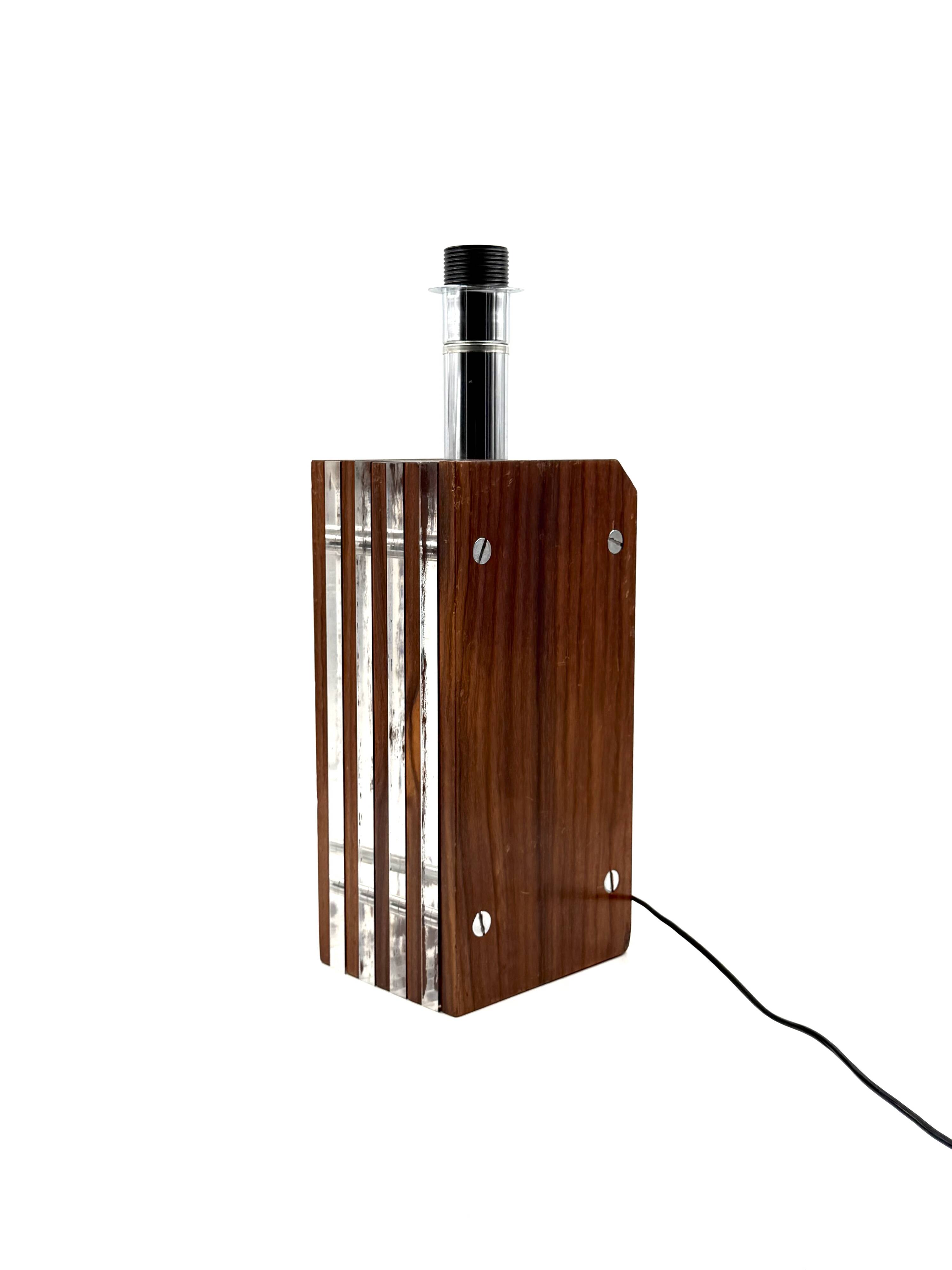 Hollywood regency wood and lucite table lamp base, Italy, 1970s
