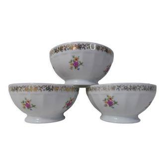 3 Limoges porcelain bowls white flowers and gold