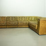 De Sede DS11 Olive Green Patched Leather Modular Sofa, 6 Elements. 1970s