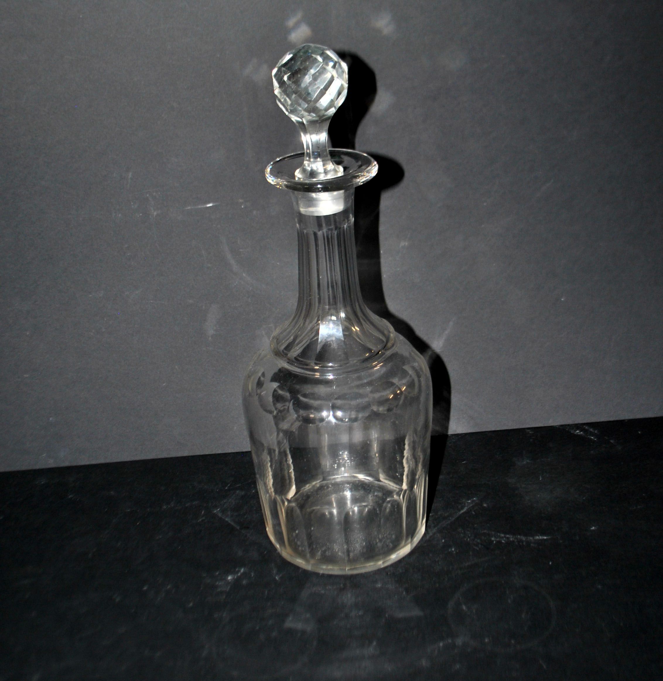 Vintage bistro carafe in cut glass with flat ribs H33cm
