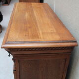 Henri II style double body in worked oak, original leaded stained glass windows