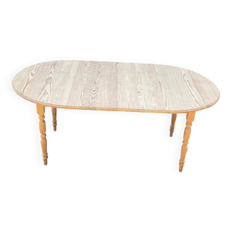 Table à manger ronde extensible Louis Philippe à volets rénovée pin 190cm