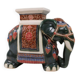 Large vintage ceramic elephant in glazed finish, stool or side table.