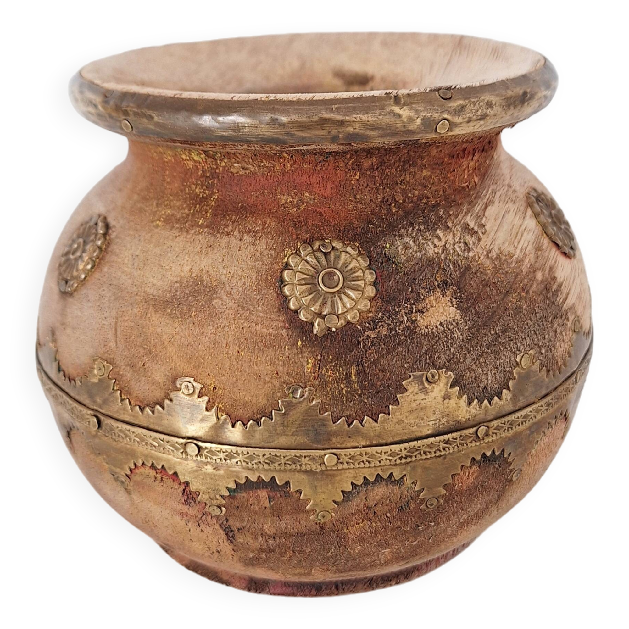 Wooden and brass vase