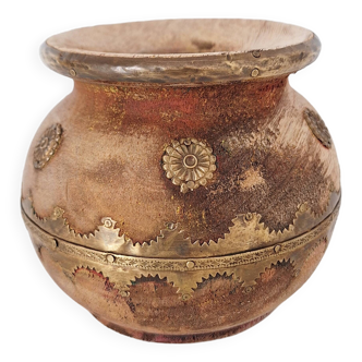 Wooden and brass vase