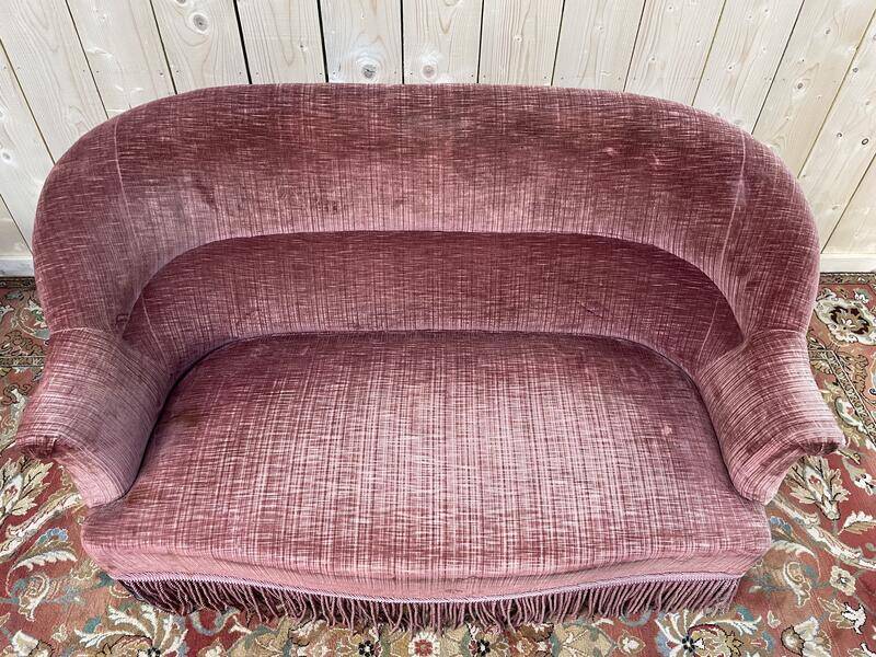 Canapé - Banquette Crapaud époque Napoléon III velours rose