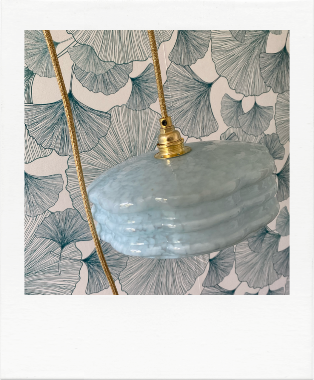 Pair of blue Clichy glass hanging lamps