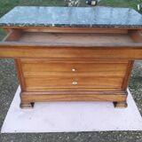 Louis Philippe walnut veneer 5 drawers with black marble tray and key