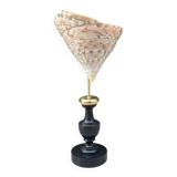 Nacre cone shell Troca on a turned black wooden base, late 19th century.