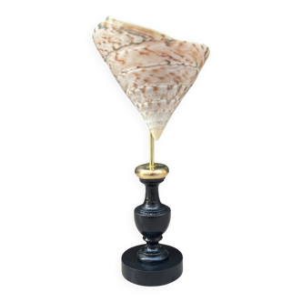 Nacre cone shell Troca on a turned black wooden base, late 19th century.