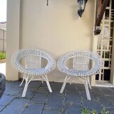 Vintage white rattan armchair