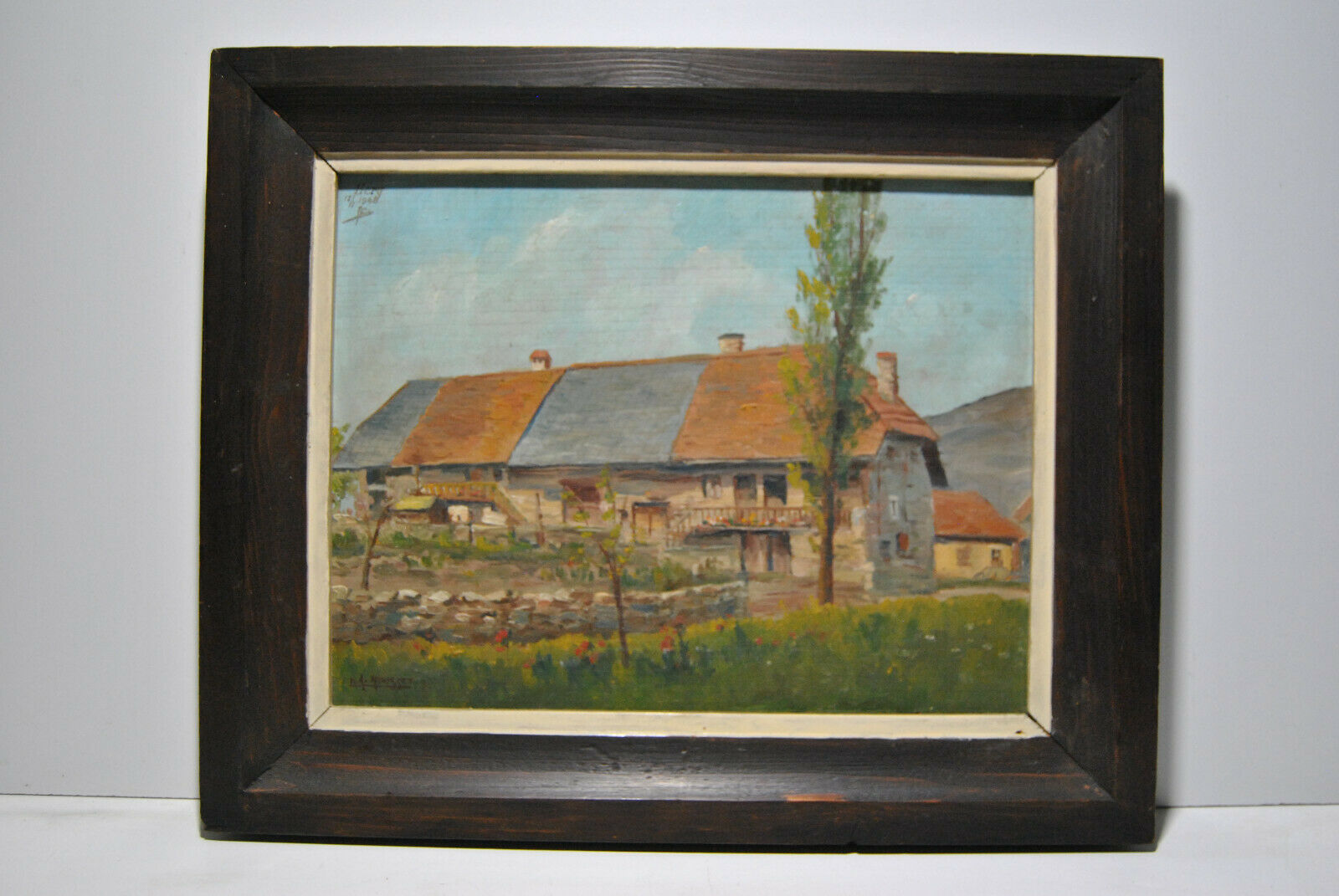 Painting landscape countryside farm Hery Yonne Bourgogne-Franche-Comté