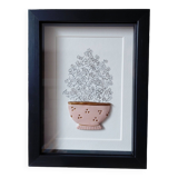 Composition forget-me-nots in a clay strainer