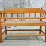 Vintage Oak Entryway Bench with Straps