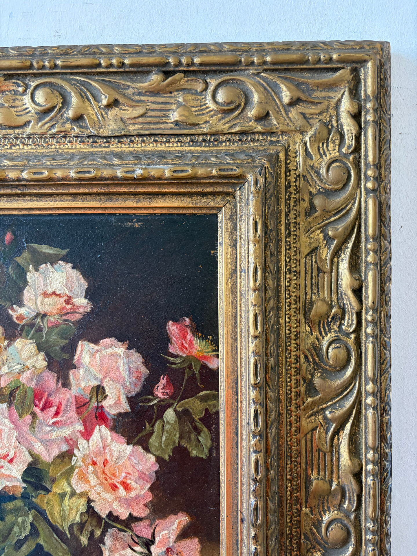 Bouquet of roses, oil on framed panel