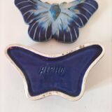 Vintage blue enameled ceramic butterfly box signed alpho