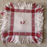 Set of red monogrammed towels