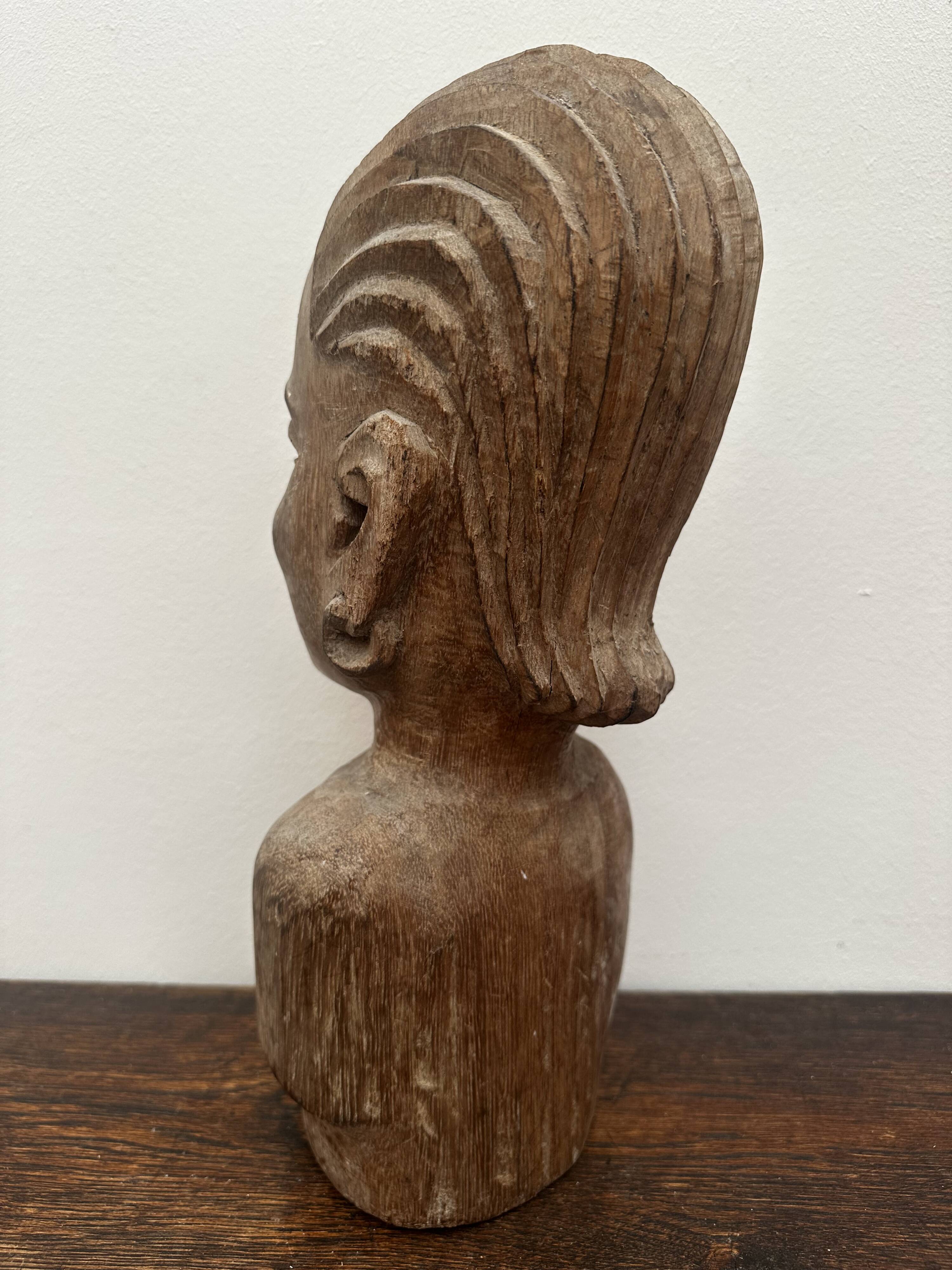 African statue, wooden bust of a woman, 1920s