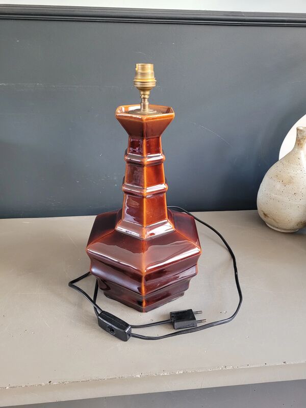 Pied de lampe vintage en céramique marron