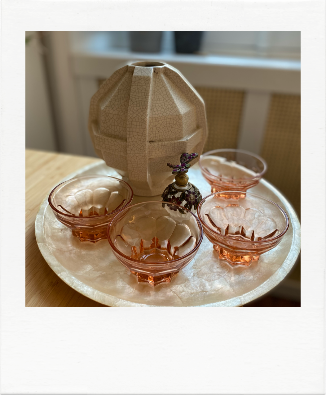 4 Glasses / Cups in translucent pink glass