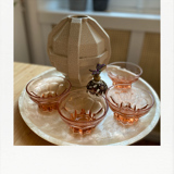 4 Glasses / Cups in translucent pink glass