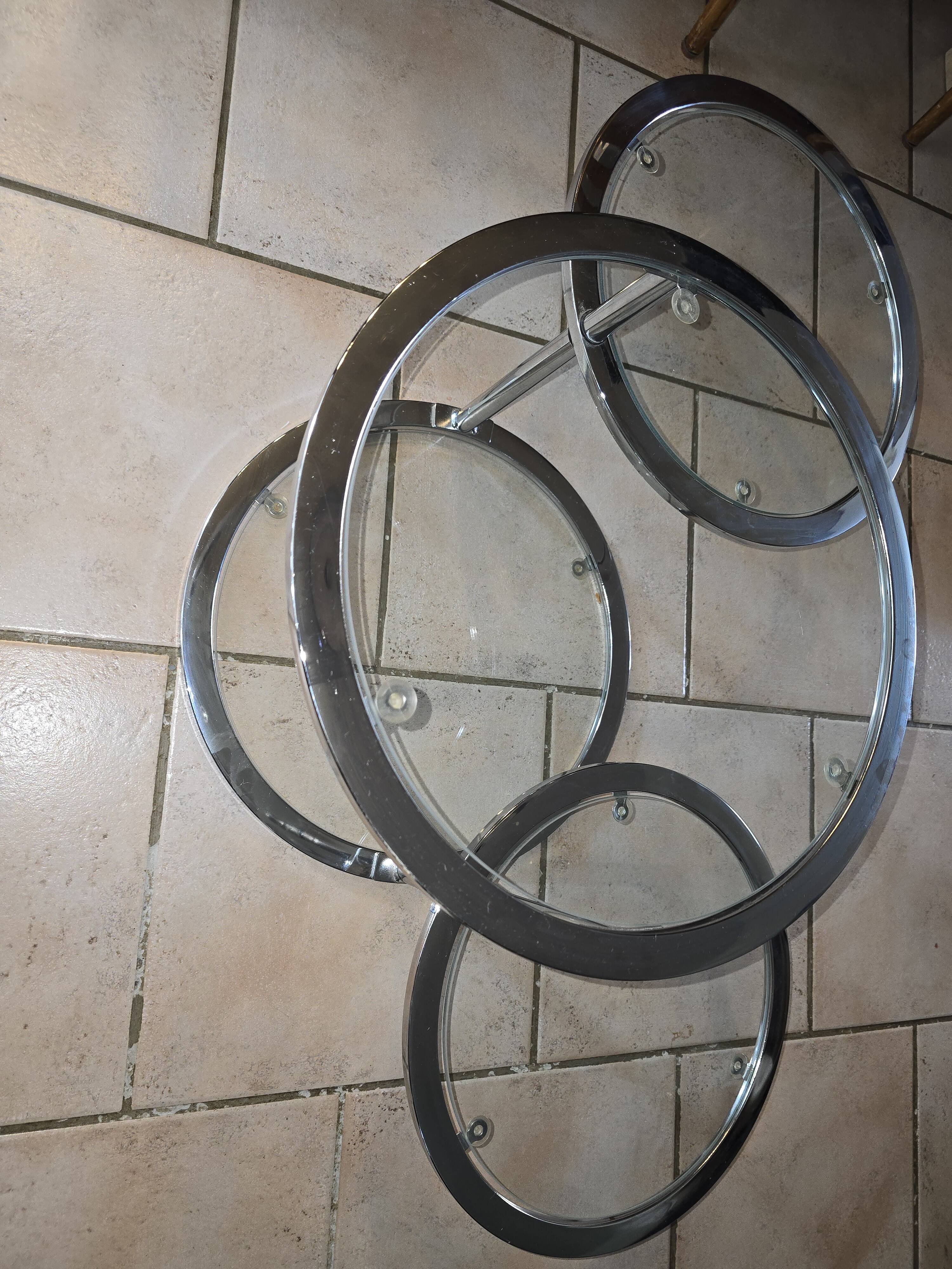 Modular aluminum coffee table and 4 glass shelves, h38x45x unfolded 120 pretty 70s style model