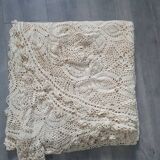 vintage crochet plaid blanket 236cm by 170cm beige color