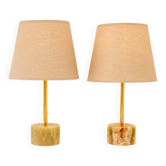 Lampes de table en onyx et laiton italien de style mid-century moderne, ensemble de 2