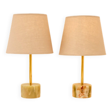 Mid-century modern Italian onyx and brass table lamps, set of 2