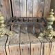 Pair of andirons and grates in cast iron and bronze with gilded grotesques, 17th century