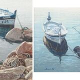 Two Framed Studies of Fishing Boats - Signed Bosch