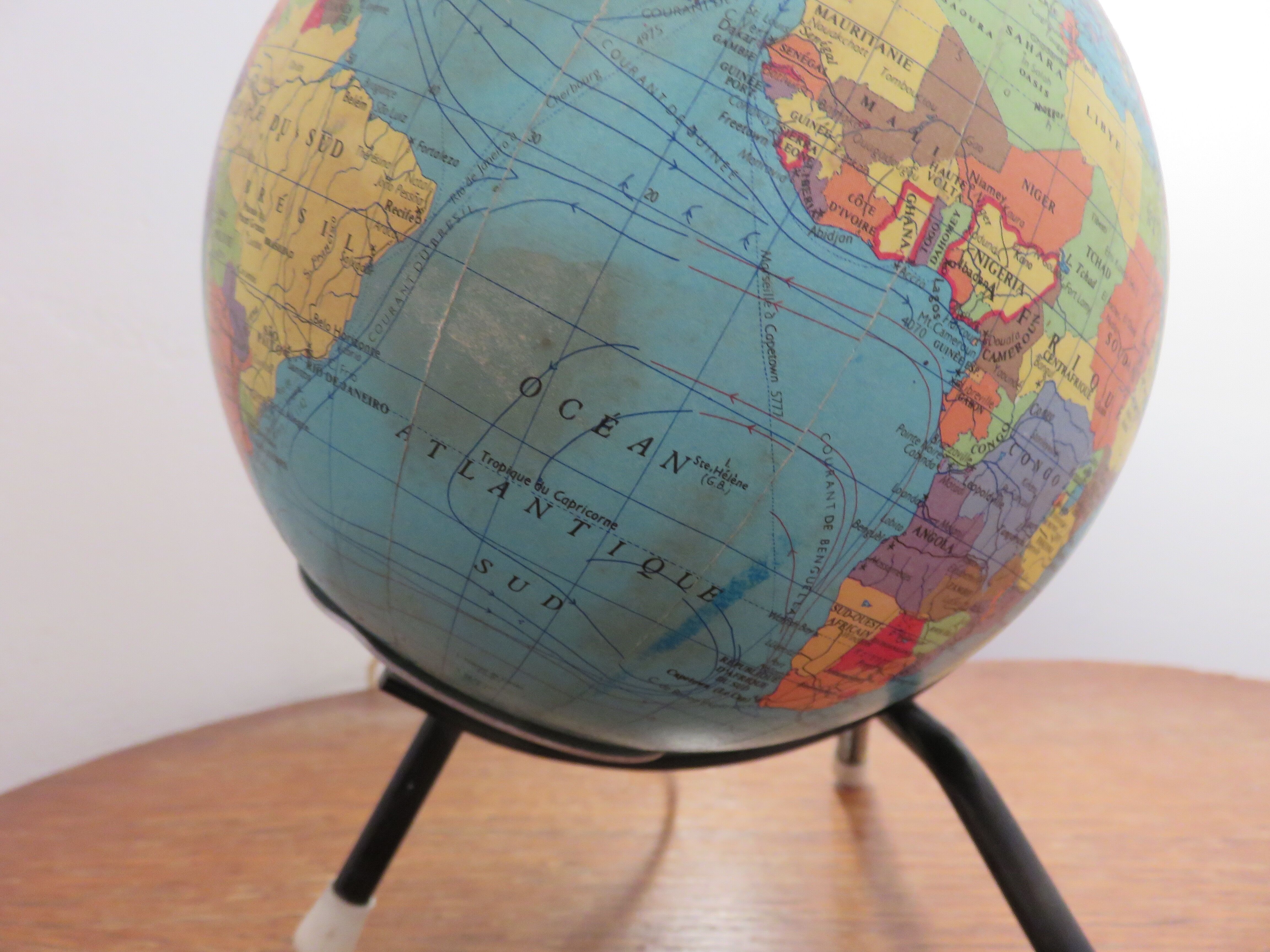 Earth Globe Taride tripod enlightened from the 60s