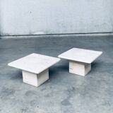 Italian Travertine Square Side End Table, 1970s, Set of 2