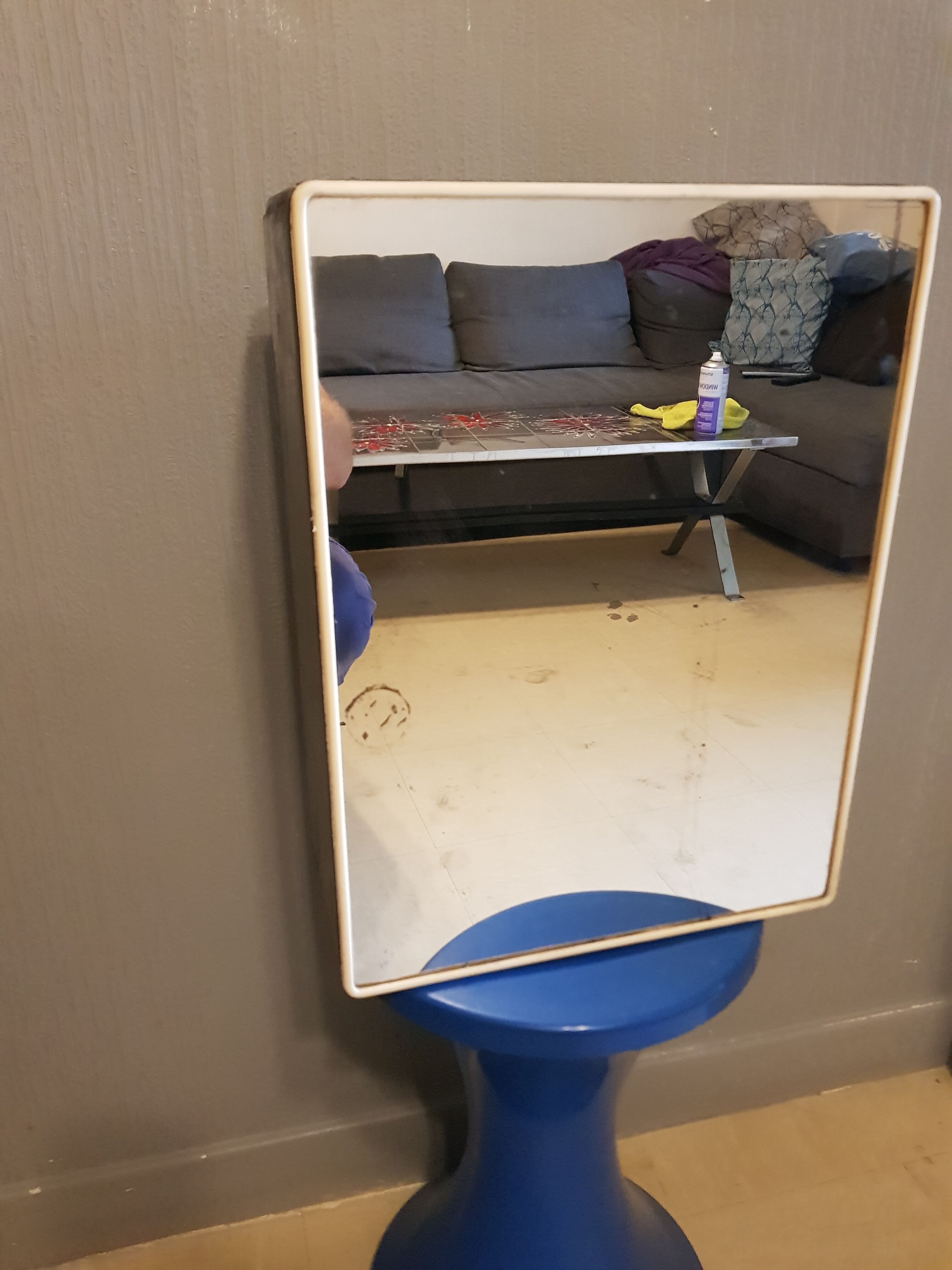 Vintage wax metal medicine cabinet.