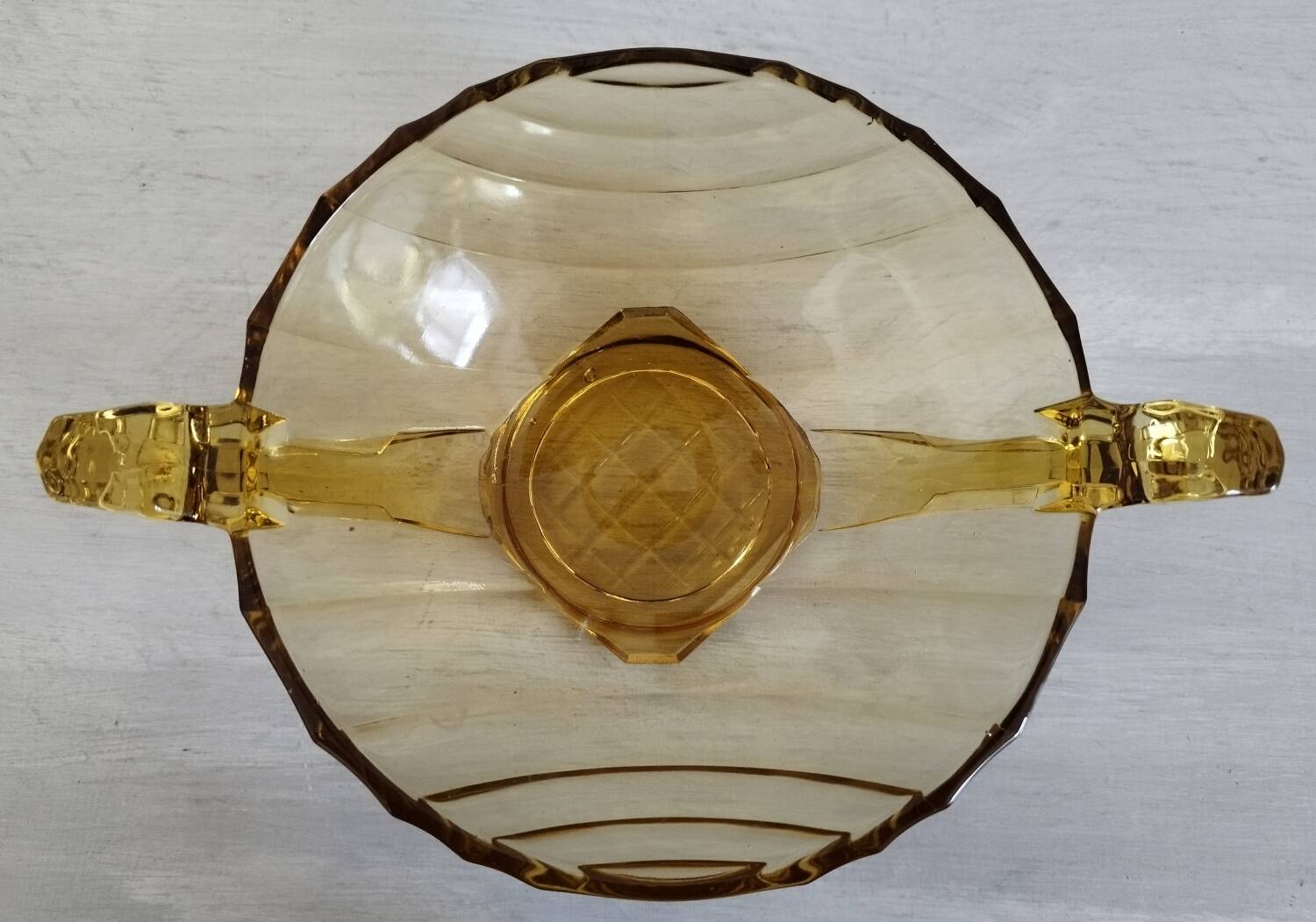 Molded glass fruit bowl art deco style amber