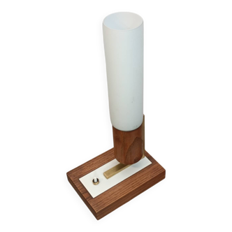 Vintage Lamp Brass Wood Opaline Glass 1970s