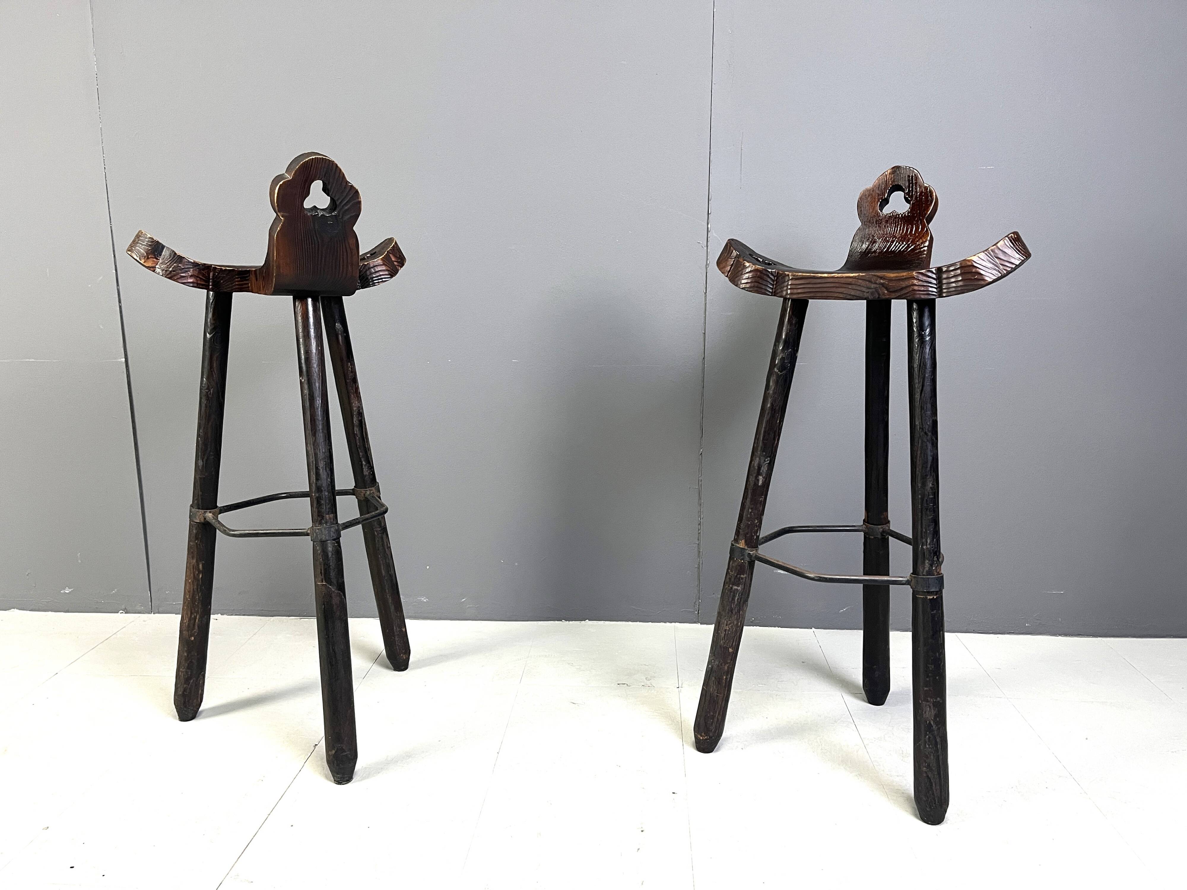 Mid Century Brutalist Bar Stools - Set of 2, 1960s