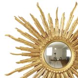 Large Gold Leaf Gilded Wooden Sun Mirror Sunburst Mirror 75cm