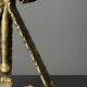 Midcentury brutalist wrought iron and opaline table lamp, Spain ca 1960s
